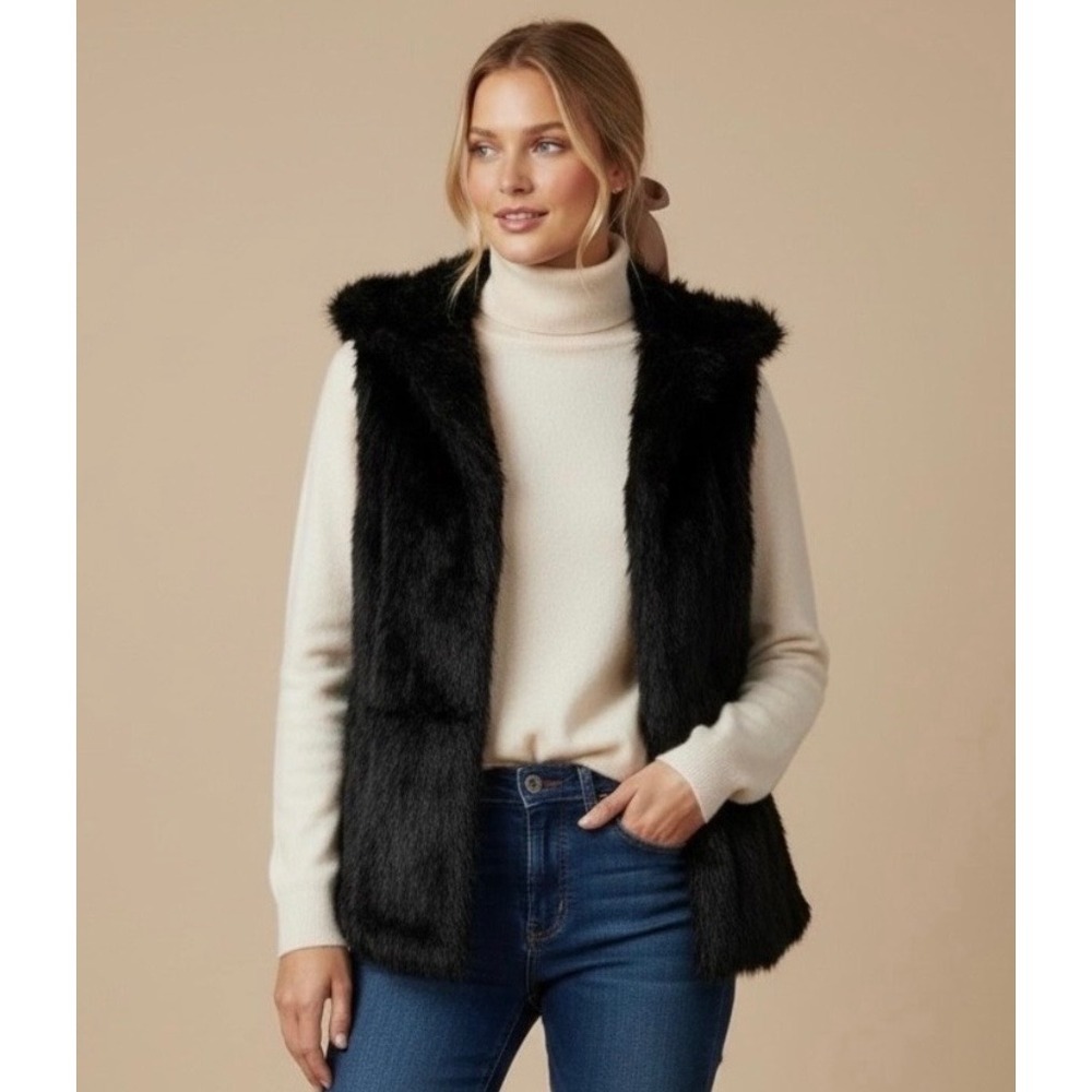 Vintage Parkhurst Medium Outdoor Edition Black Faux Fur Vest Made in Canada